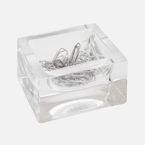 PORTA CLIPS QUADRADO LEITOSO VIDRO TRANSPARENTE