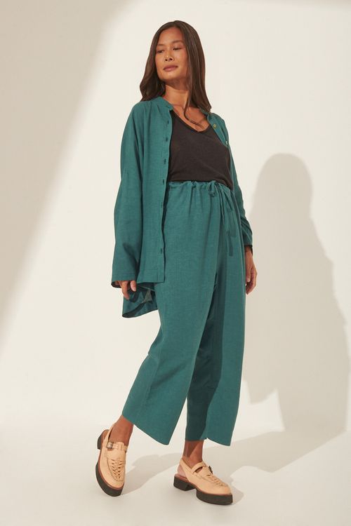Calça Linho Reta Verde