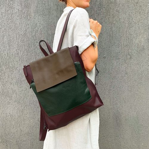 Mochila Couro Tricolor Urbana FRAMBOESA