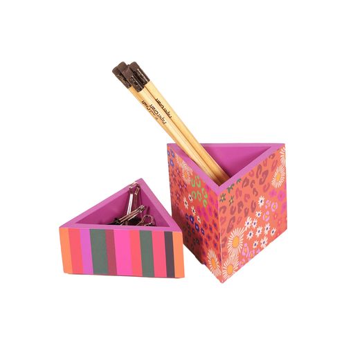 Porta-Lápis e Porta-Clips Triangular FLORAL LIBERTY POP
