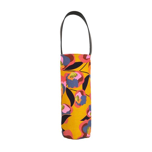 Porta Vinho Lona Estampada Alça Couro BOSQUE FLORAL