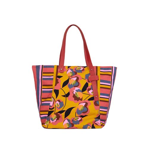Bolsa Balde Recorte Lona Estampada Alça Regulável BOSQUE FLORAL