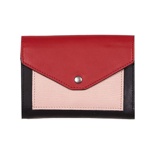 Carteira de Couro Envelope Porta Cartão PRETO/ROSA/VERMELHO