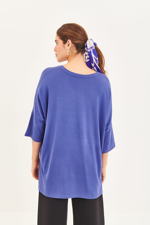 Blusa Malha MG com Pala Azul