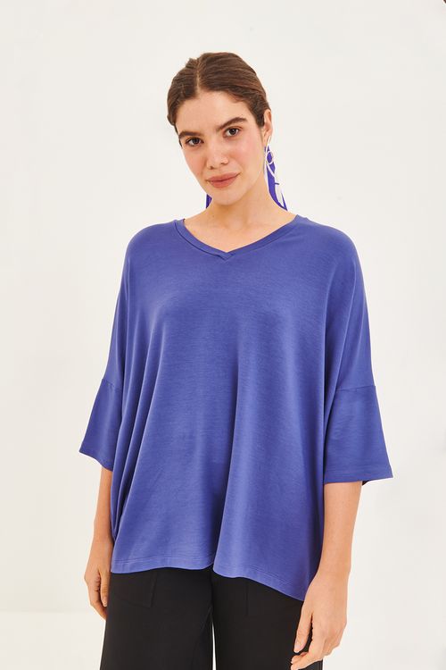 Blusa Malha MG com Pala Azul