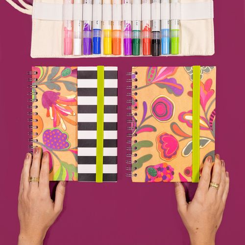 Caderno A5 com Folha Reposicionável FLORAL COLAGEM BEBEL