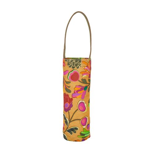 Porta Vinho Lona Estampada Alça Couro FLORAL COLAGEM BEBEL