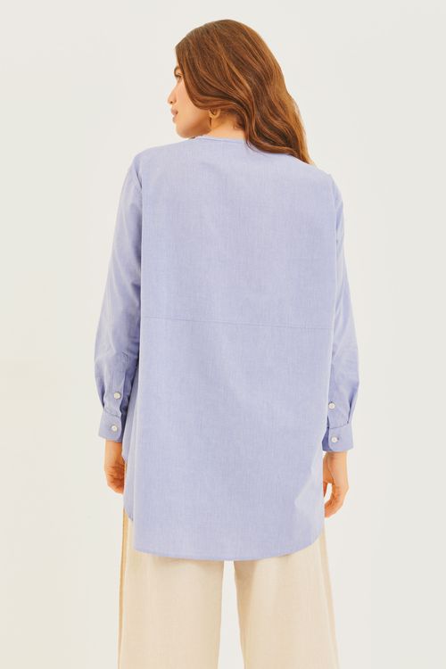 Blusa Bata Listras Pespontos Azul