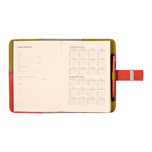 Agenda de Couro Diária Luxo Lingueta Pesponto Luxo c/ Caneta 2025 CITRUS/CARMENERE