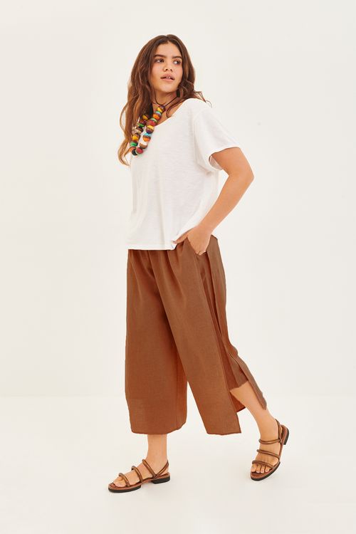 Calça Linho Transpassada Cognac