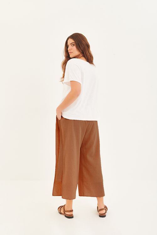 Calça Linho Transpassada Cognac