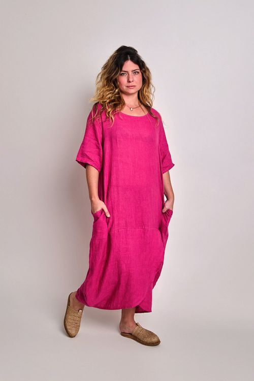 Vestido Linho Envelope Decote Canoa VINHO