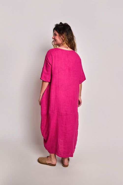 Vestido Linho Envelope Decote Canoa VINHO