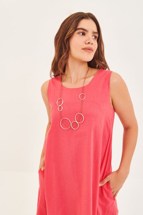 Vestido Linho Prega Lateral Melancia