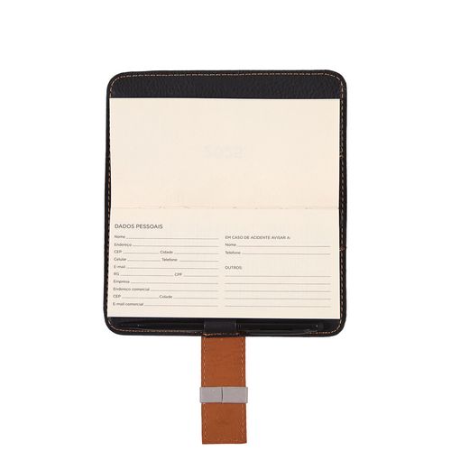 Agenda Couro Semanal Lingueta Pesponto Bolso 2025 PRETO/CARAMELO