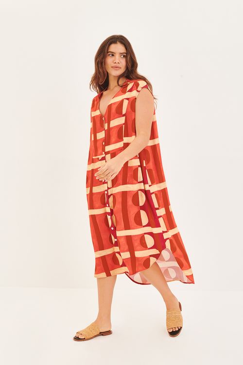 Vestido Recortes Bainha Arredondada Estampa Biarritiz