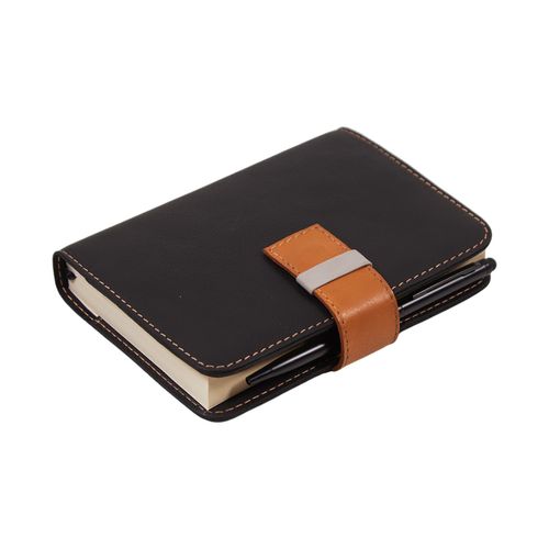 Agenda Diária Petit 2 Couro Lingueta Pesponto C/ Caneta 2025PRETO/CARAMELO