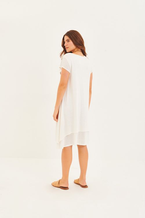 Vestido Malha de Linho Duplo Off