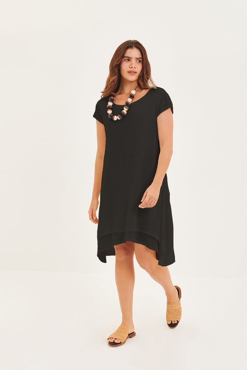 Vestido Malha de Linho Duplo Preto
