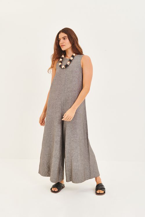 Macacão Linho Chambrey Preto