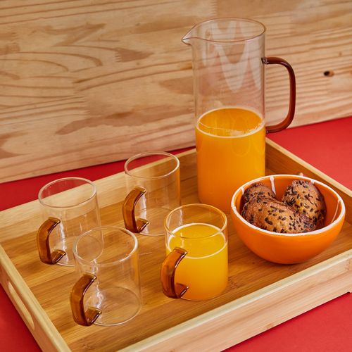 Conjunto Jarra com Tampa e 4 Canecas com Alça LARANJA