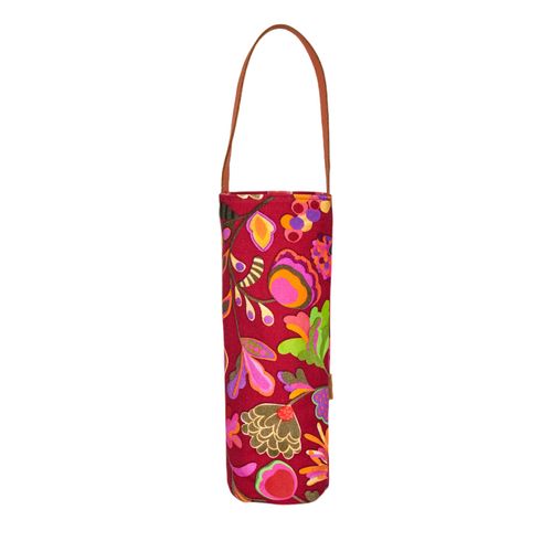 Porta Vinho Lona Estampada Alça Couro FLORAL BORDO COLAGEM BEBEL