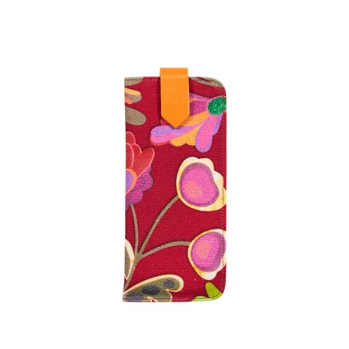 Porta Óculos Lona C/ Lingueta Couro FLORAL BORDO COLAGEM BEBEL