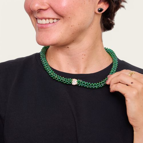 Colar Clementina P Miçangas e Pérola Doce Perolado VERDE