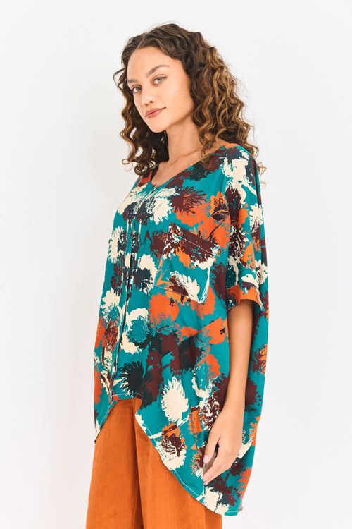 Blusa Estampada Botões e Recortes FRAMBOISIER