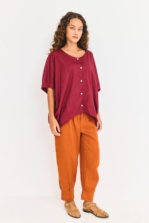 Calça Linho Prega Barra Avelã