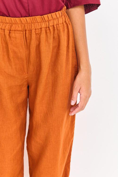 Calça Linho Prega Barra Avelã