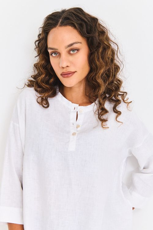 Blusa Linho Detalhe Lateral Ribana Off