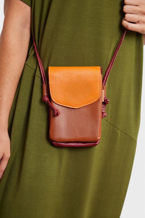 Bolsa Porta Celular Cores VINHO/CARAMELO/LARANJA