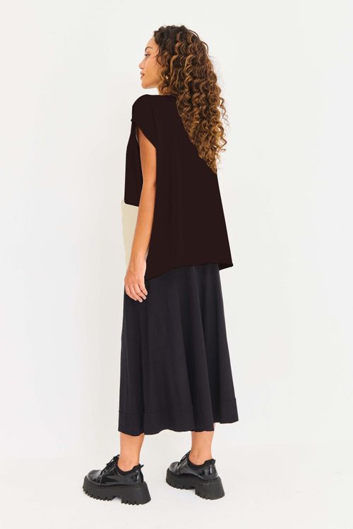 Blusa Malha Algodão Pima Bolso Ribana Preta/Off