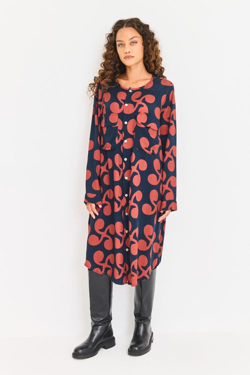 Vestido Estampado Chemise Bolsos Arabesco