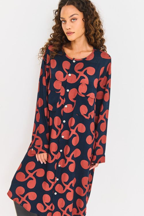 Vestido Estampado Chemise Bolsos Arabesco