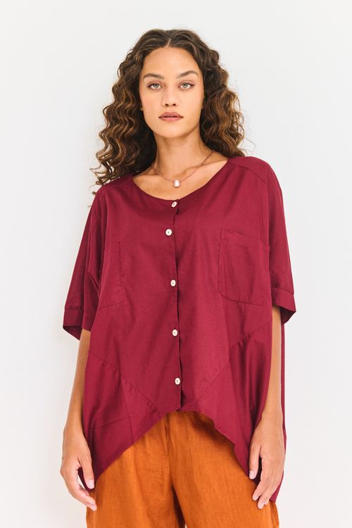 Blusa Voil Botões e Recortes VINHO