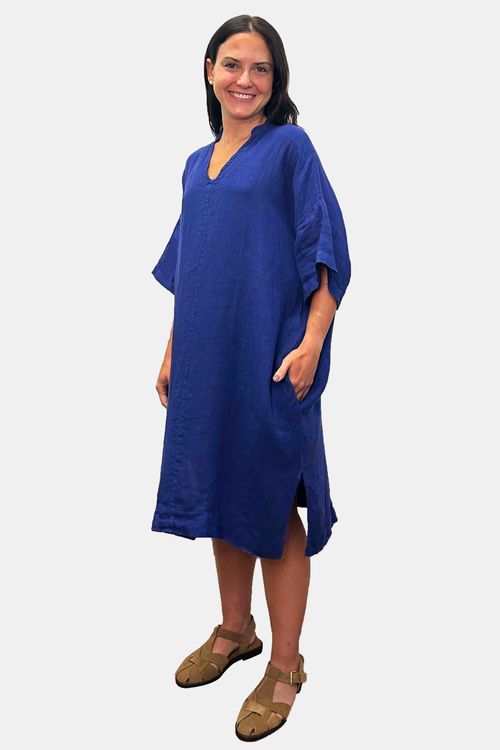 Vestido Linho Gola e Decote V
AZUL