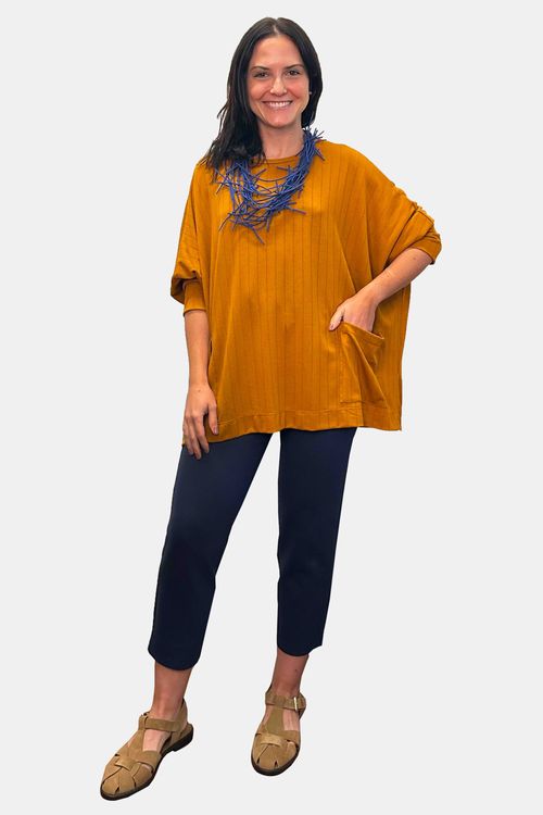 Blusa Malha Canelada Bolso e Manga COBRE