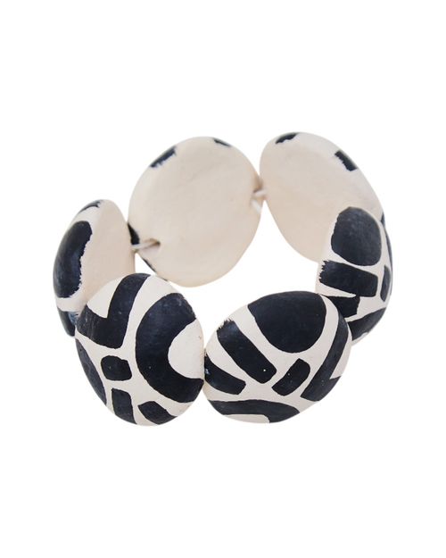 Pulseira Papel Machê Cabochão PRETO E BRANCO