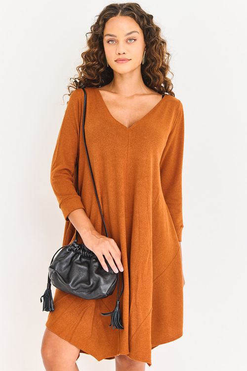 Vestido Malha Manga Longa Mali Canela