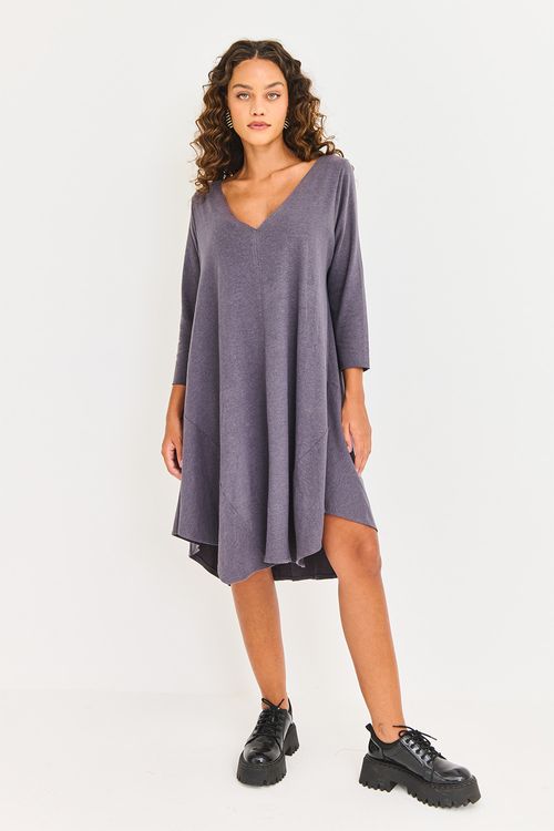 Vestido Malha Manga Longa Mali Cinza