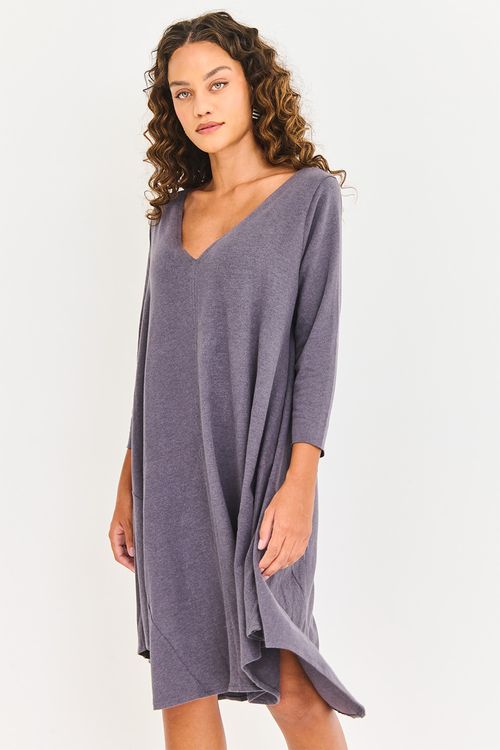 Vestido Malha Manga Longa Mali Cinza