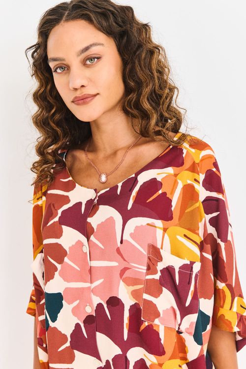 Blusa Estampada Botões e Recortes GINKO