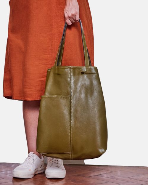 BOLSA SACO COURO 2 BOLSOS NEW OLIVE