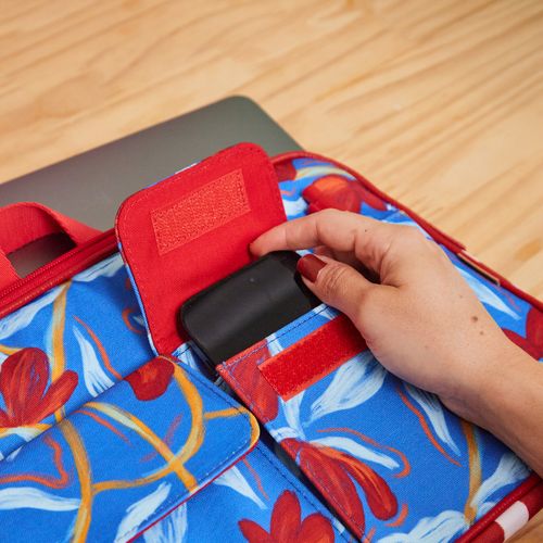 Porta Laptop 15,6 Estampado FLORAL POEMA/LISTRA CANELA