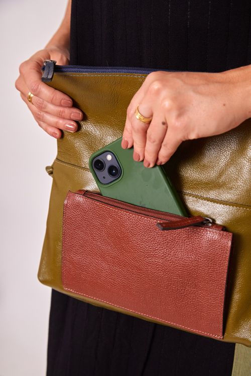 Bolsa de Couro BailinhoTricolor NEW OLIVE/HAVANA/ECLIPSE