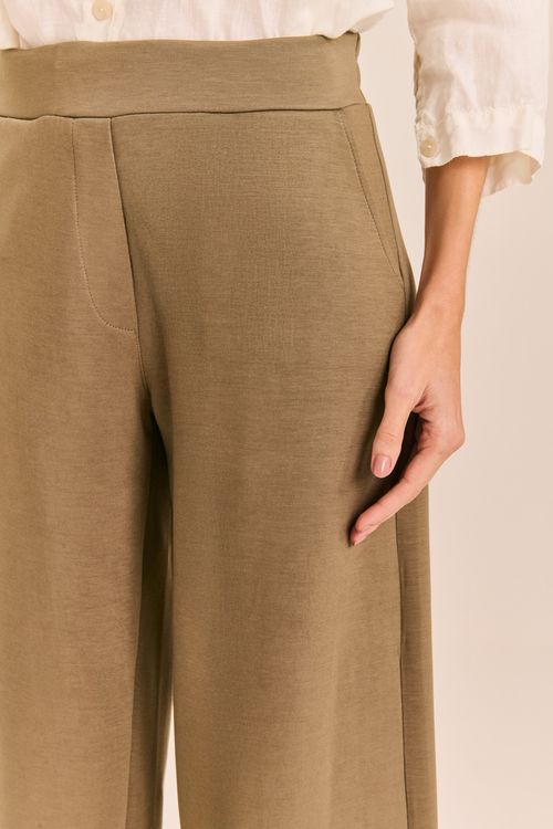Calça Malha Neo Comprida Prega e Elástico na Cintura VERDE