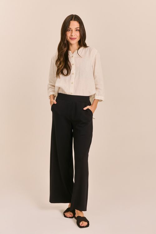 Calça Malha Neo Comprida Prega e Elástico na Cintura PRETA