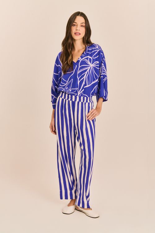 Calça Estampa Prega na Barra Listras LISTRA MARINHO